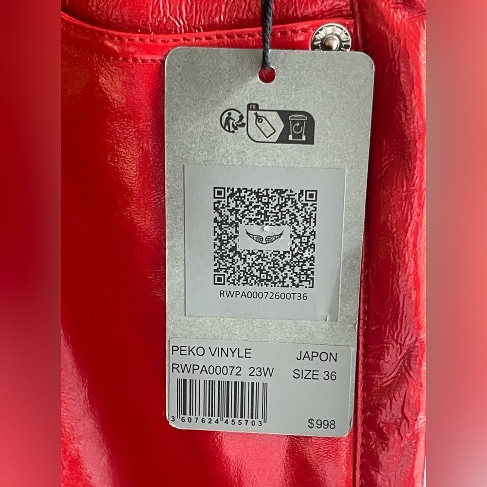 Zadig & Voltaire NWT Red Peko Vinyle 100% Lamb Leather Pant FR 36 CALL OUT - Picture 4 of 16